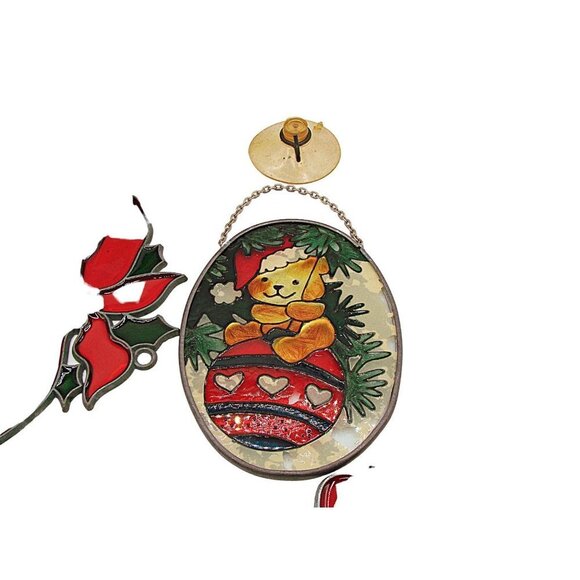 Lot 7 Vintage Mixed Christmas Holiday Acrylic Glass Stained Suncatcher Ornaments - Picture 5 of 11